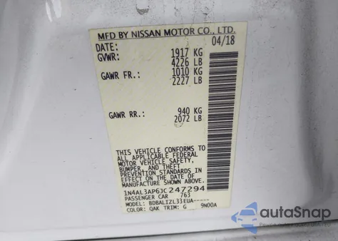 2018 Nissan Altima 2.5 Sv z USA, uszkodzony, nr VIN 1N4AL3AP6JC247294